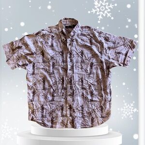 CAF'E LUNA FISH PRINT SHORT SLEEVE SHIRT BEIGE BROWN & WHITE XL(46/48)Men Cotton